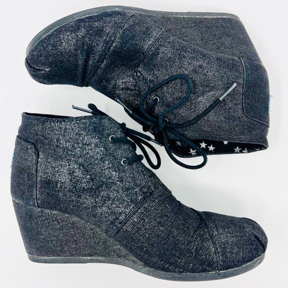 Toms Shoes - TOMS Black Metallic Kayla Lace Up Ankle Booties 8.5